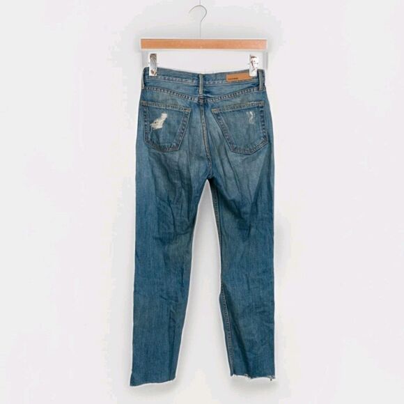 GRLFRND Helena Jeans Size 26" Waist Mid-Rise Distressed Ripped Straight Crop - Picture 3 of 5